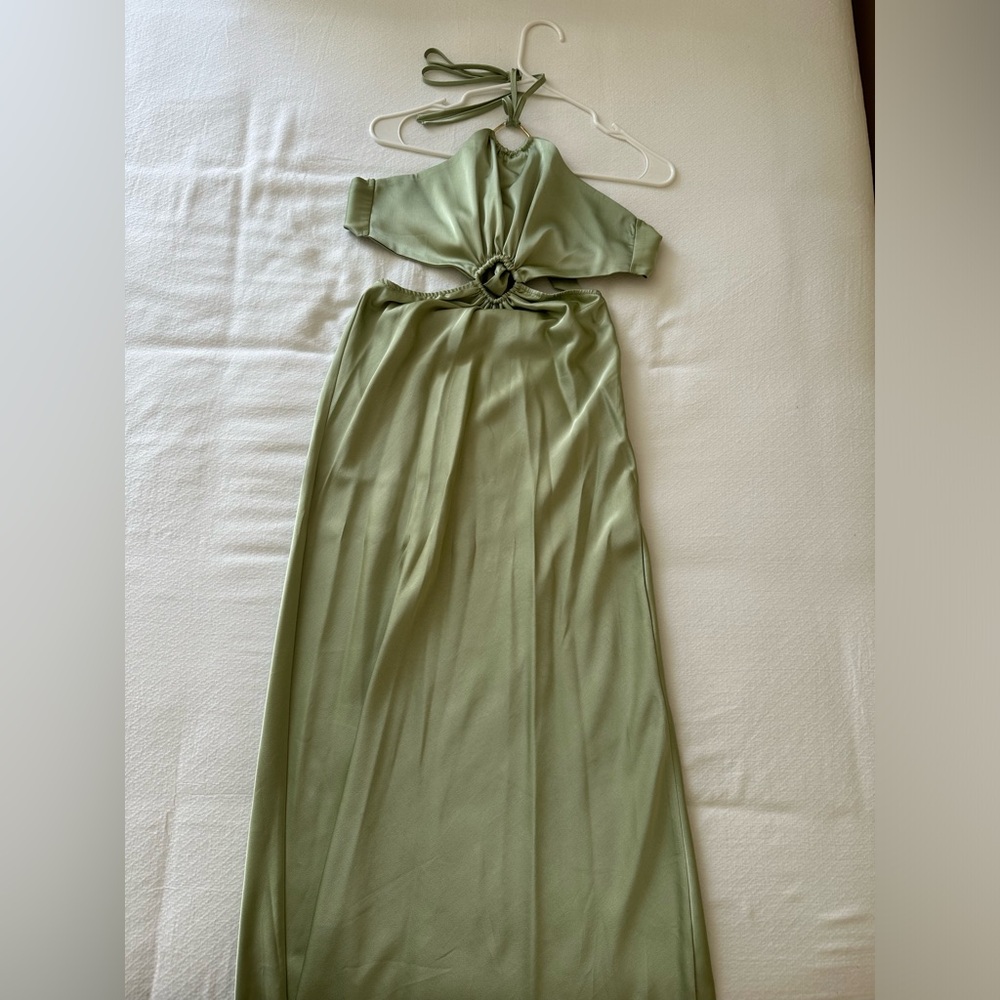 Beginning Boutique sage green midi dress.